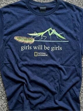 National Geographic Navy Tee with Green Praying Mantis Graphic Unisex Size L